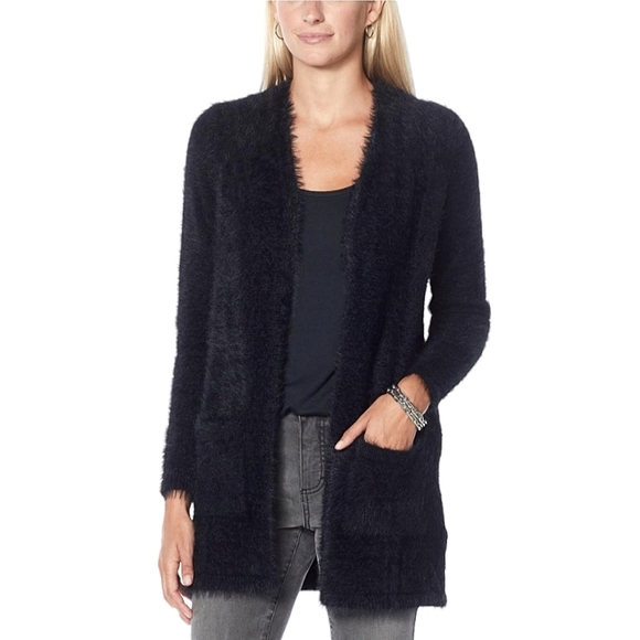 Colleen Lopez Black "CL Soft" Snuggle Knit Open Front Cardigan - Picture 1 of 7
